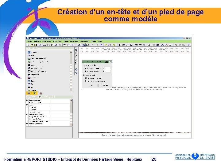 Création d’un en-tête et d’un pied de page comme modèle Formation à REPORT STUDIO