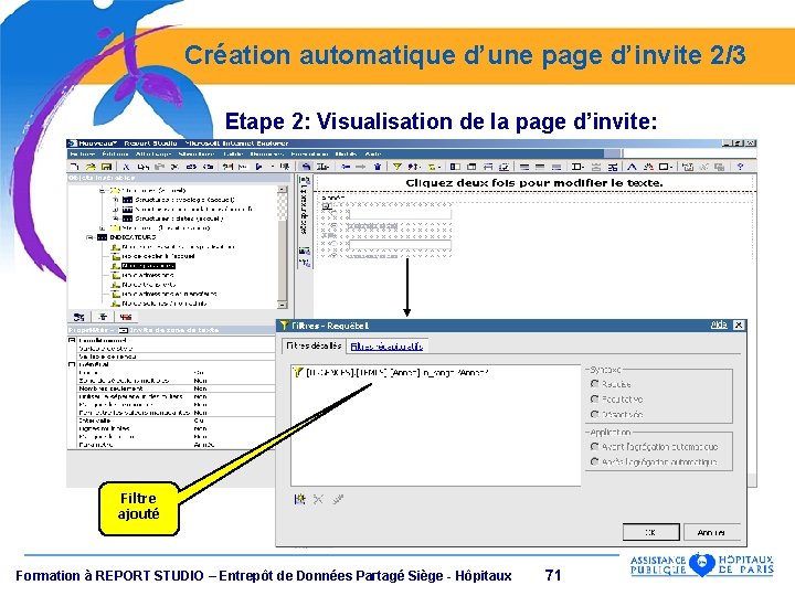 Création automatique d’une page d’invite 2/3 Etape 2: Visualisation de la page d’invite: Filtre