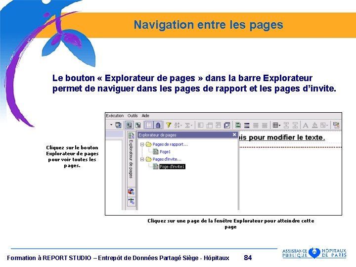 Navigation entre les pages Le bouton « Explorateur de pages » dans la barre