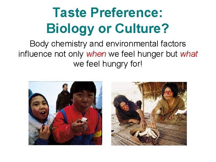 Taste Preference: Biology or Culture? Body chemistry and environmental factors influence not only when