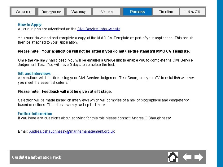 Welcome Background Vacancy Values Process Timeline T’s & C’s How to Apply All of