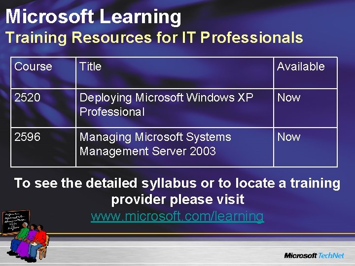 Microsoft Learning Training Resources for IT Professionals Course Title Available 2520 Deploying Microsoft Windows