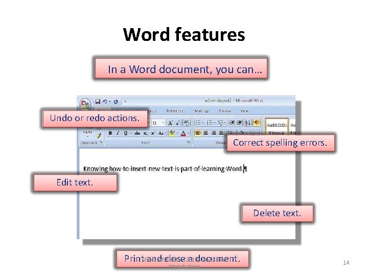 Word features In a Word document, you can… Undo or redo actions. Correct spelling