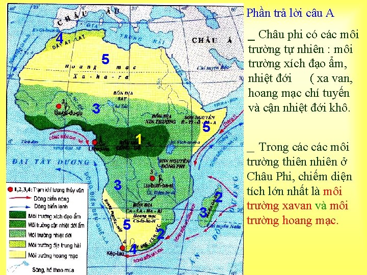 Phần trả lời câu A _ Châu phi có các môi trường tự nhiên