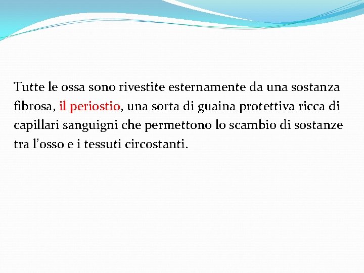 Tutte le ossa sono rivestite esternamente da una sostanza fibrosa, il periostio, una sorta