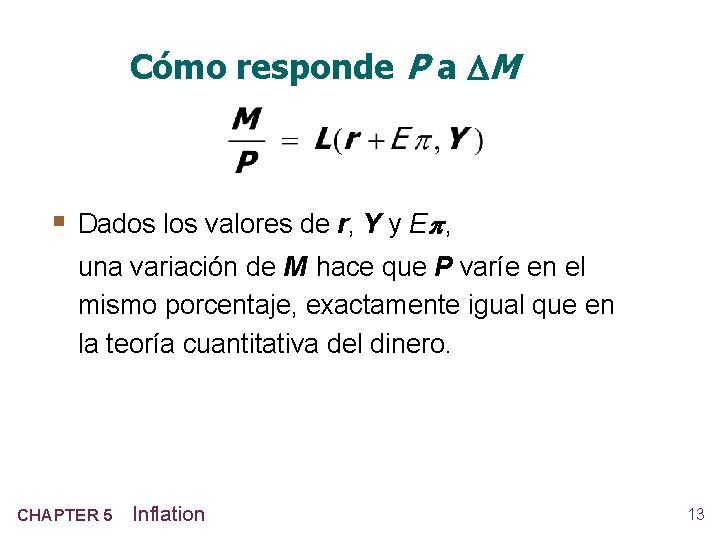 Cómo responde P a M § Dados los valores de r, Y y E
