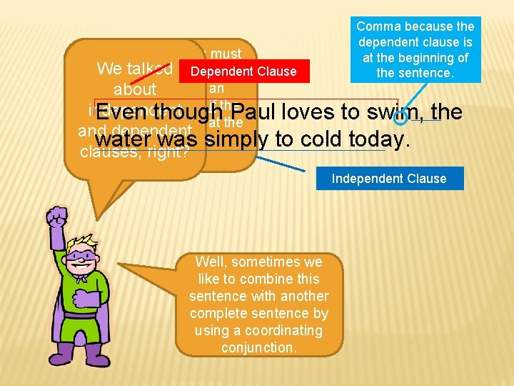 Remember how you must talkedto combine Dependent Clause use. We a comma a dependent
