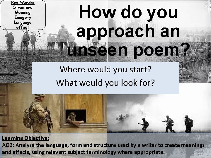 Key Words: Structure Meaning Imagery Language effect How do you approach an unseen poem?