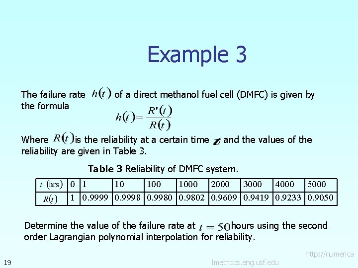Example 3 The failure rate the formula of a direct methanol fuel cell (DMFC)