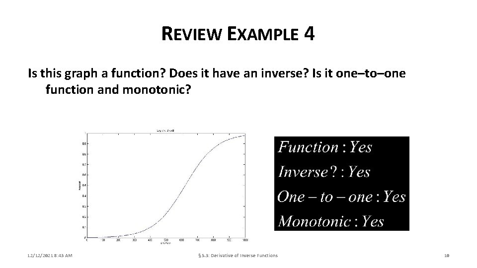 REVIEW EXAMPLE 4 Is this graph a function? Does it have an inverse? Is