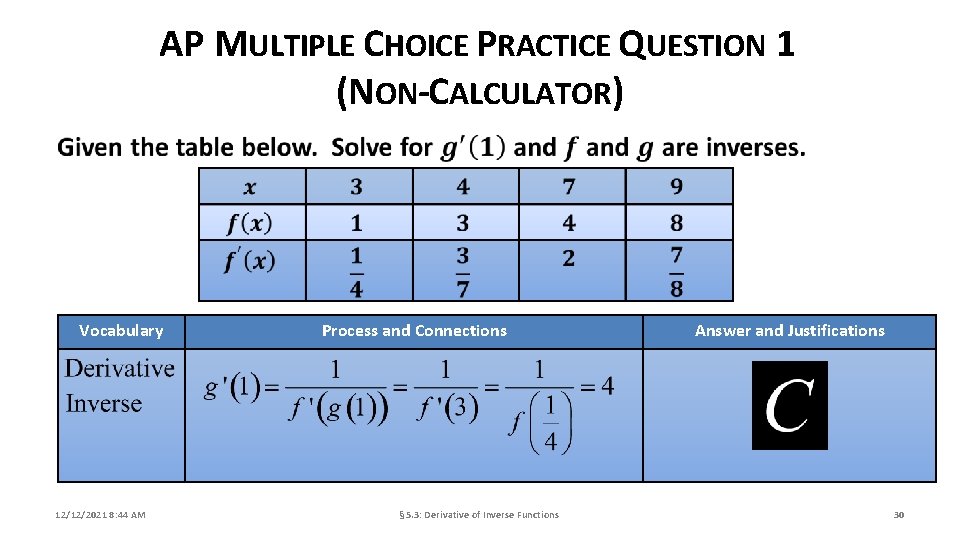 AP MULTIPLE CHOICE PRACTICE QUESTION 1 (NON-CALCULATOR) Vocabulary 12/12/2021 8: 44 AM Process and