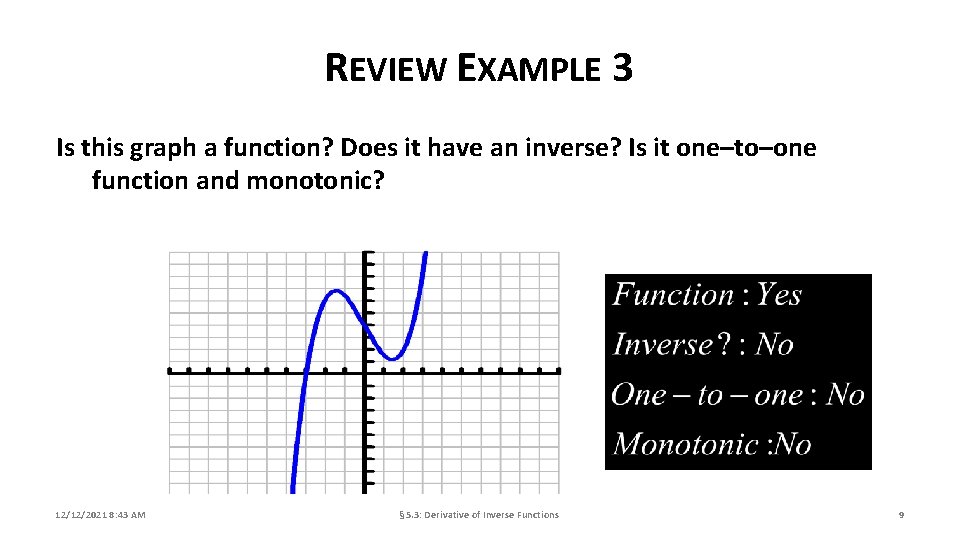 REVIEW EXAMPLE 3 Is this graph a function? Does it have an inverse? Is