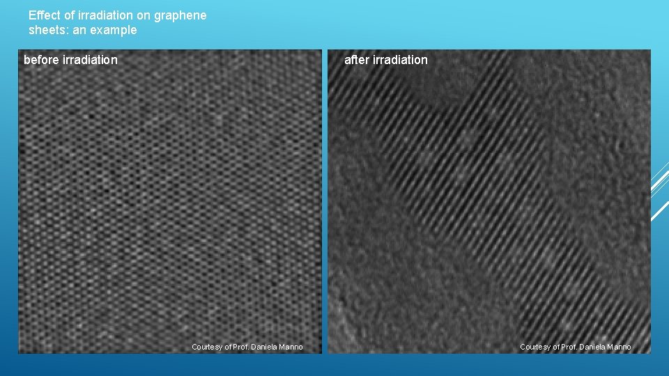 Effect of irradiation on graphene sheets: an example before irradiation after irradiation Courtesy of