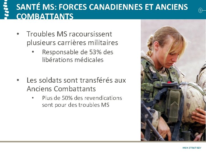 SANTÉ MS: FORCES CANADIENNES ET ANCIENS COMBATTANTS 5 • Troubles MS racoursissent plusieurs carrières