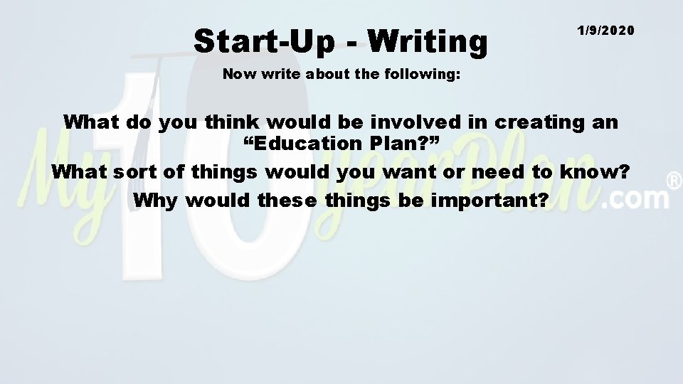 Start-Up - Writing 1/9/2020 Now write about the following: What do you think would