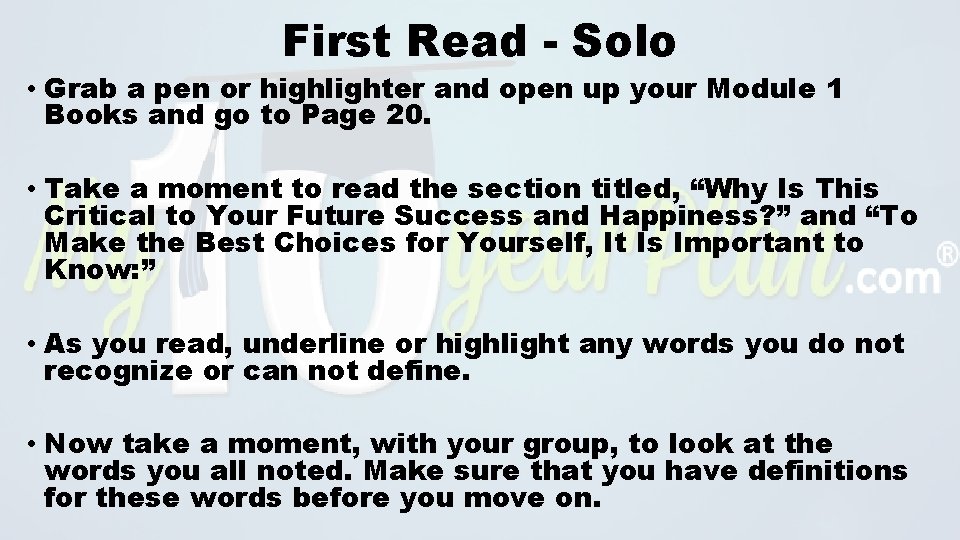 First Read - Solo • Grab a pen or highlighter and open up your