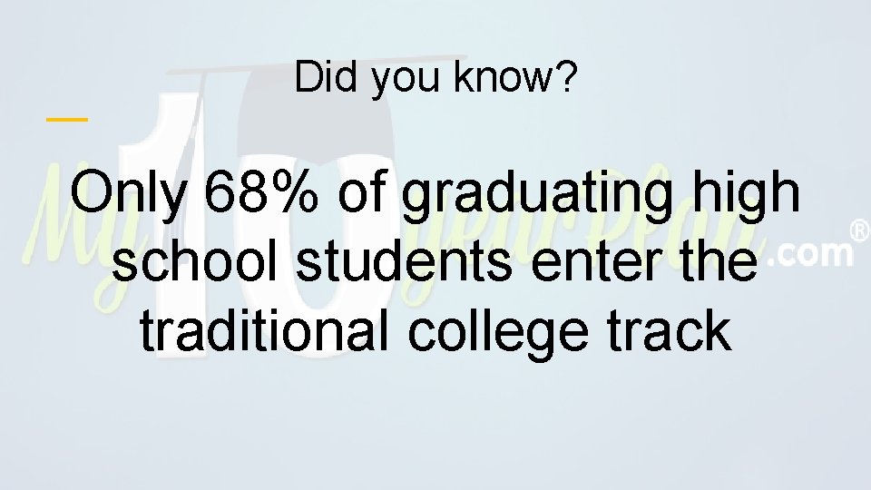 Did you know? Only 68% of graduating high school students enter the traditional college