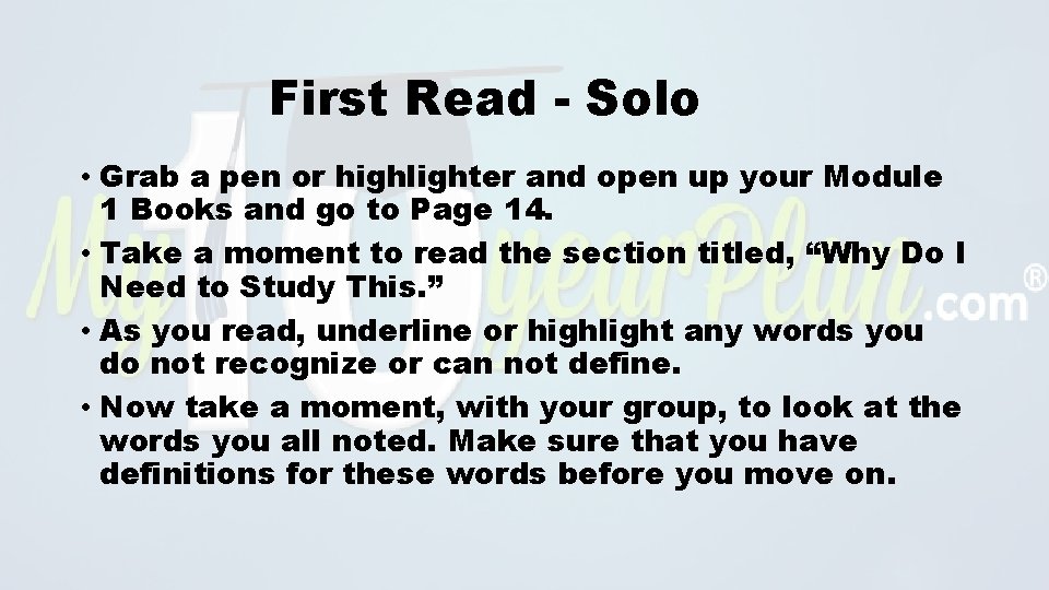 First Read - Solo • Grab a pen or highlighter and open up your