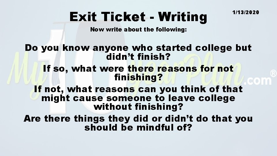 Exit Ticket - Writing 1/13/2020 Now write about the following: Do you know anyone