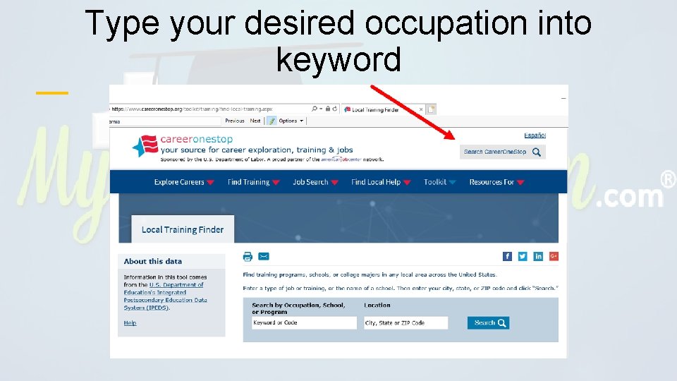 Type your desired occupation into keyword 