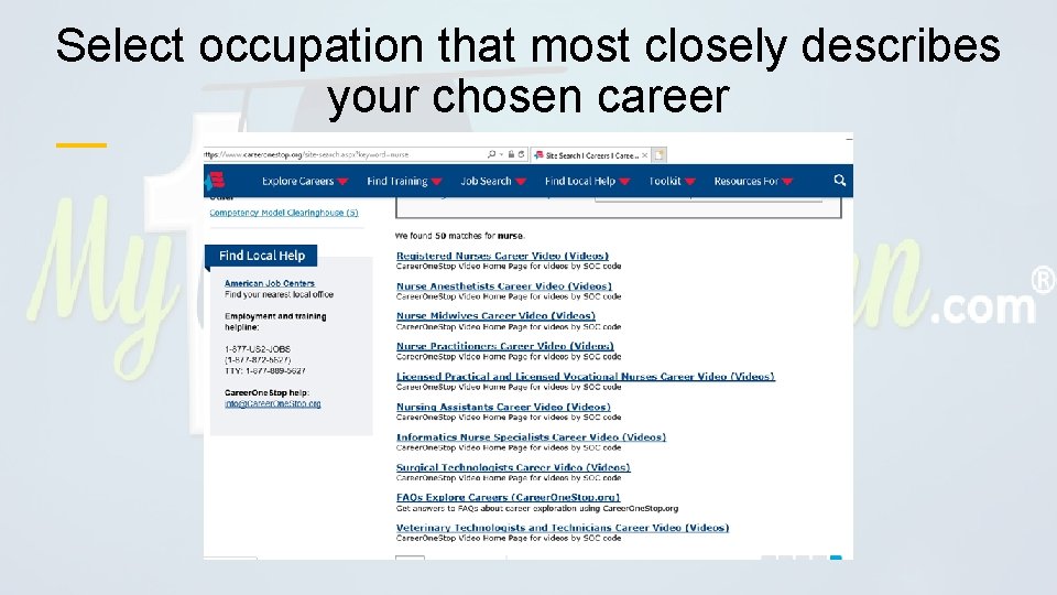 Select occupation that most closely describes your chosen career 