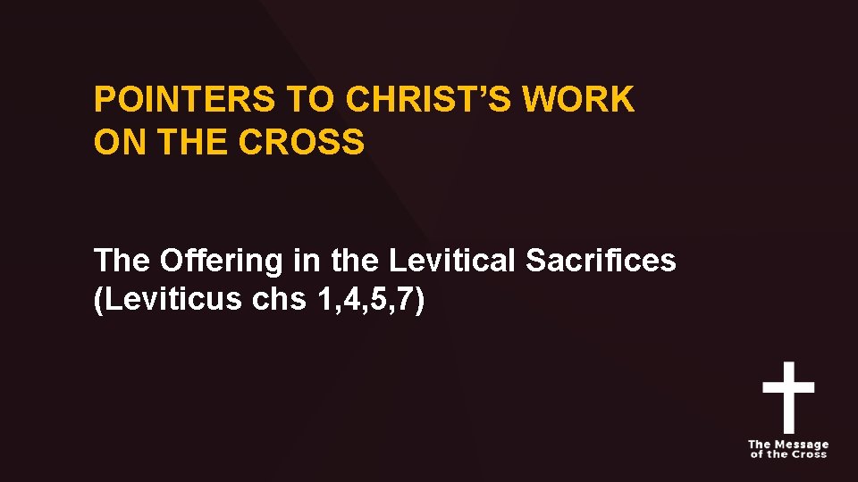POINTERS TO CHRIST’S WORK ON THE CROSS The Offering in the Levitical Sacrifices (Leviticus