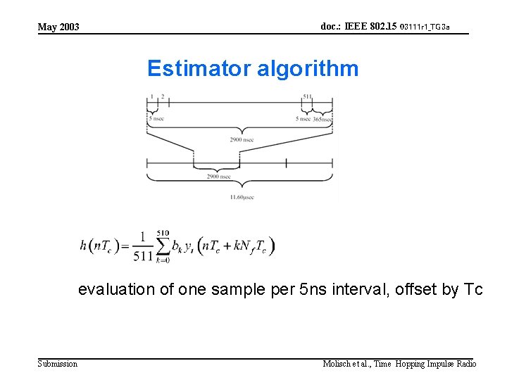 May 2003 doc. : IEEE 802. 15 03111 r 1_TG 3 a Estimator algorithm