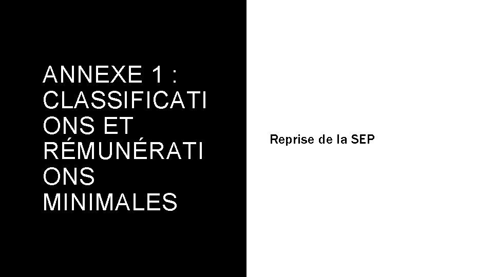 ANNEXE 1 : CLASSIFICATI ONS ET RÉMUNÉRATI ONS MINIMALES Reprise de la SEP 