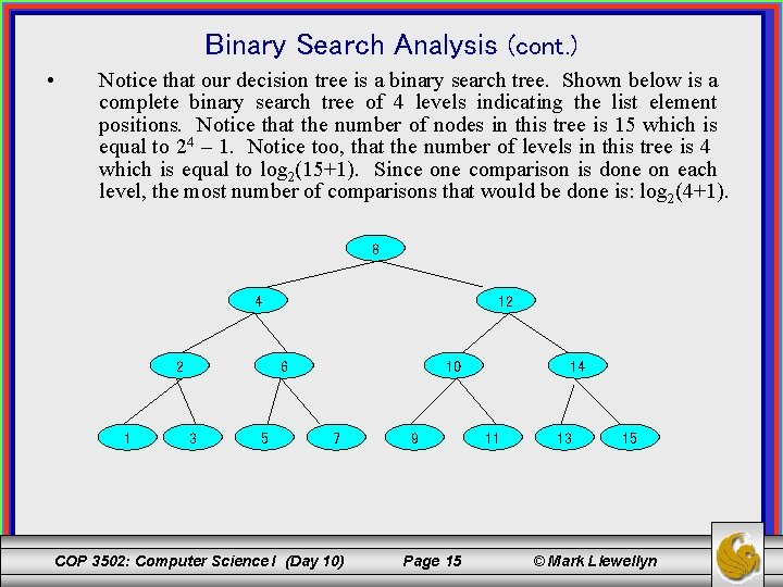 Binary Search Analysis (cont. ) • Notice that our decision tree is a binary