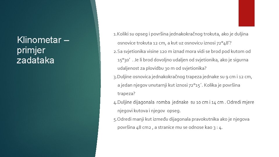 Klinometar – primjer zadataka 