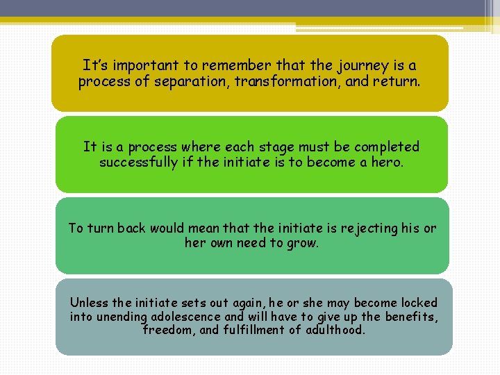It’s important to remember that the journey is a process of separation, transformation, and