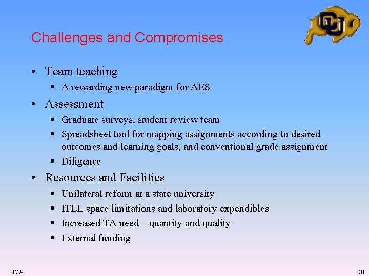 Challenges and Compromises • Team teaching § A rewarding new paradigm for AES • Challenges and Compromises • Team teaching § A rewarding new paradigm for AES •