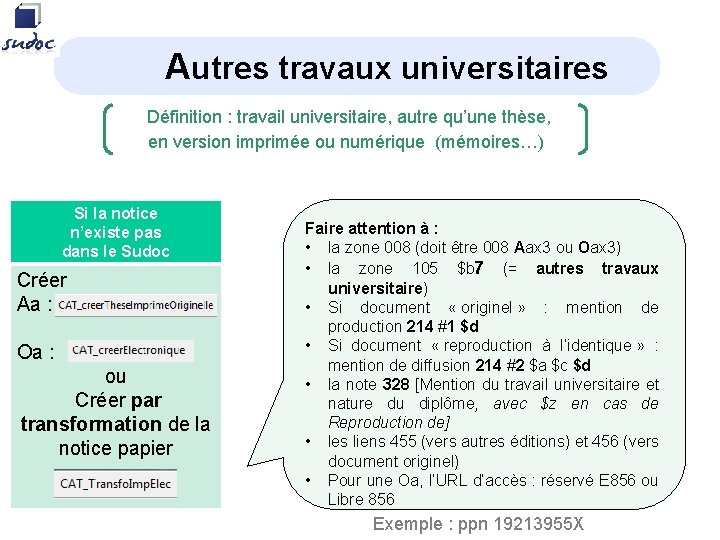 Autres travaux universitaires Définition : travail universitaire, autre qu’une thèse, en version imprimée ou