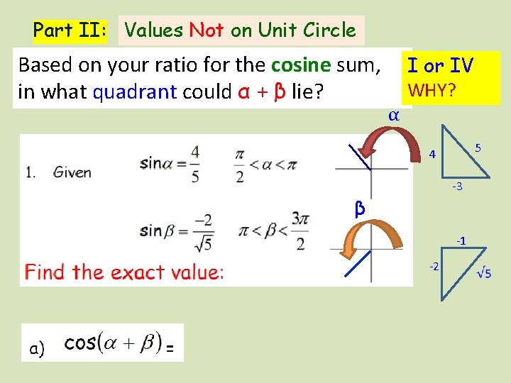 Part II: Values Not on Unit Circle Based on your ratio for the cosine