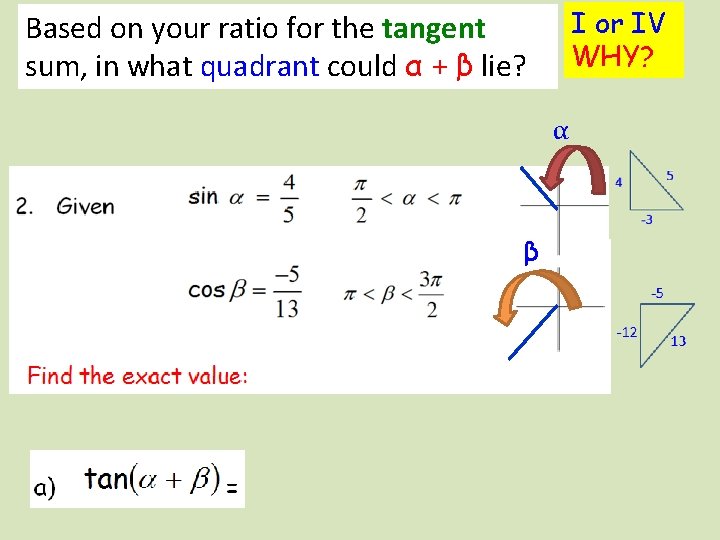 I or IV WHY? Based on your ratio for the tangent sum, in what