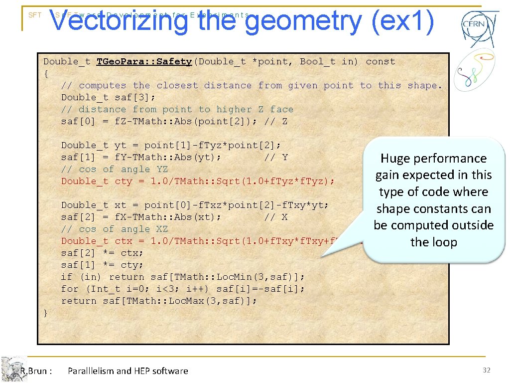 Vectorizing the geometry (ex 1) SFT So. FTware Development for Experiments Double_t TGeo. Para: