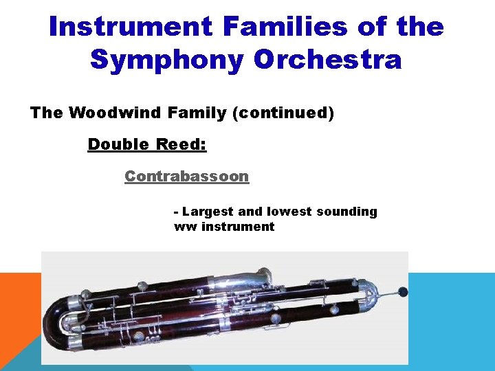 Instrument Families of the Symphony Orchestra The Woodwind Family (continued) Double Reed: Contrabassoon - Instrument Families of the Symphony Orchestra The Woodwind Family (continued) Double Reed: Contrabassoon -