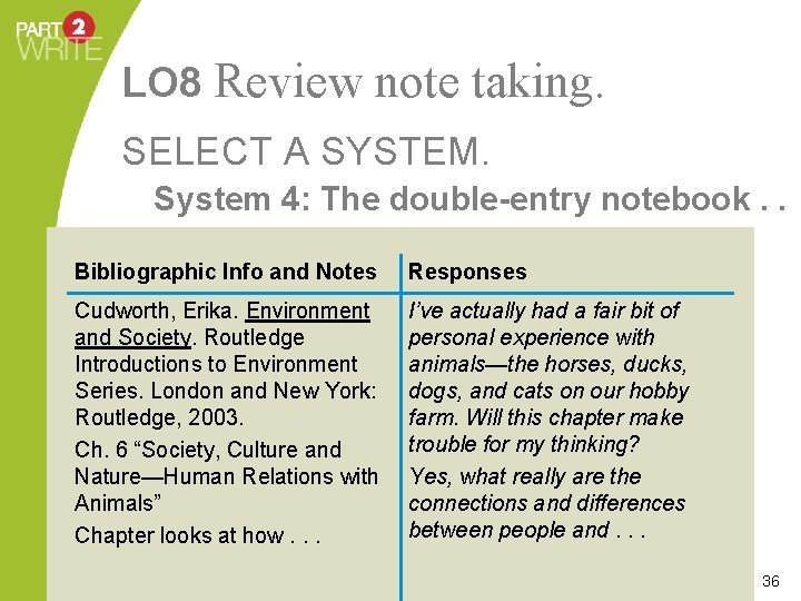 LO 8 Review note taking. SELECT A SYSTEM. System 4: The double-entry notebook. .