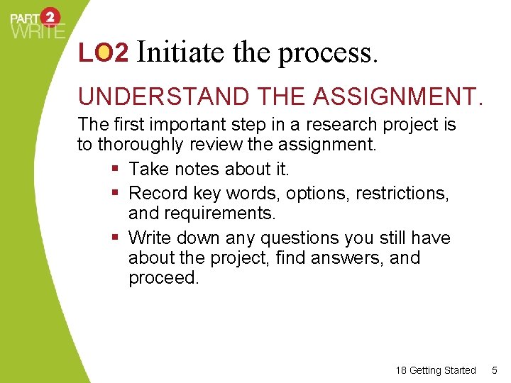 LO 2 Initiate the process. UNDERSTAND THE ASSIGNMENT. The first important step in a