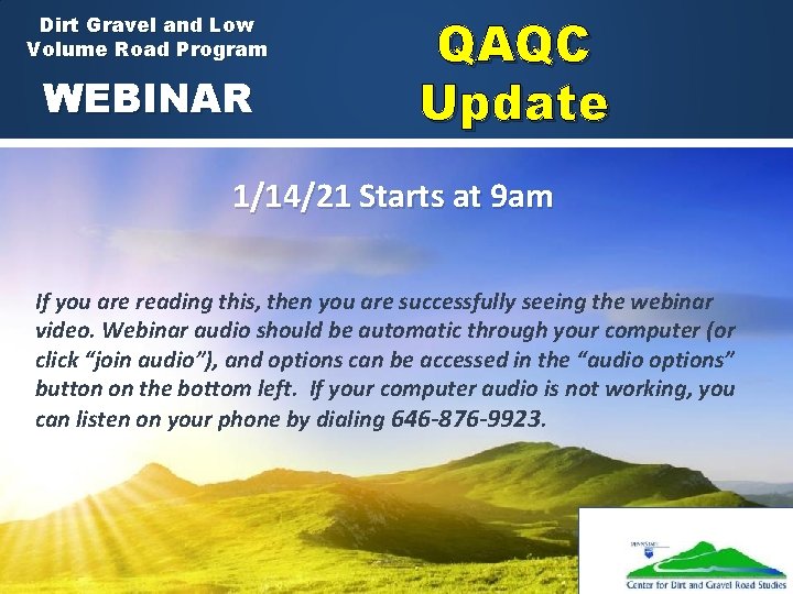 Driving Surface Aggregate Dirt Gravel and Low Volume Road Program QAQC Update • WEBINAR