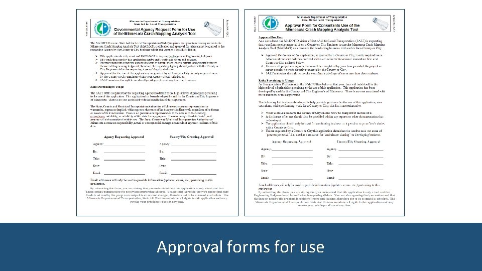 Approval forms for use 