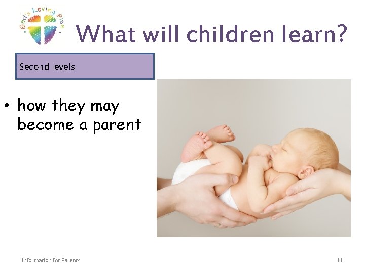 What will children learn? Second levels • how they may become a parent Information