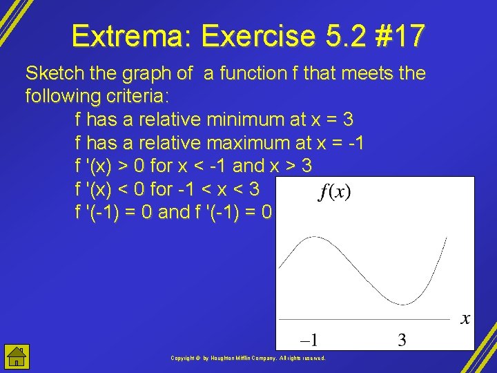 Extrema: Exercise 5. 2 #17 Sketch the graph of a function f that meets