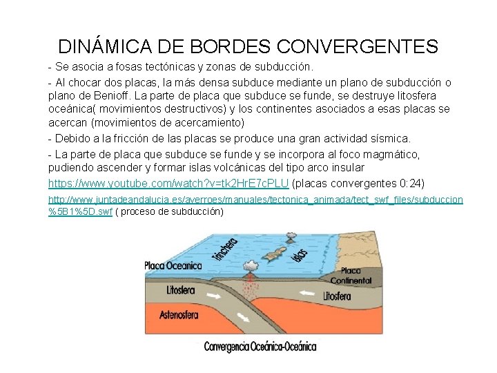 DINÁMICA DE BORDES CONVERGENTES - Se asocia a fosas tectónicas y zonas de subducción.