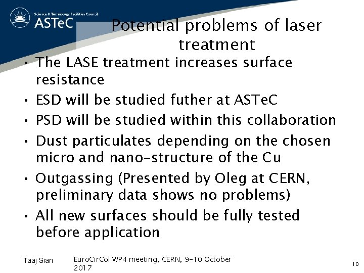 Potential problems of laser treatment • The LASE treatment increases surface resistance • ESD