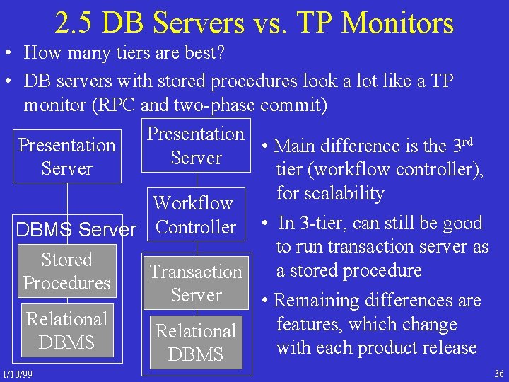 2. 5 DB Servers vs. TP Monitors • How many tiers are best? •