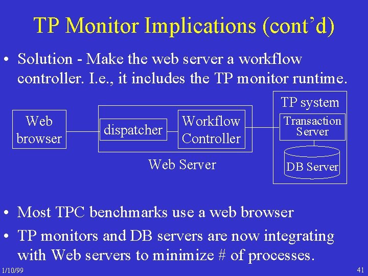 TP Monitor Implications (cont’d) • Solution - Make the web server a workflow controller.