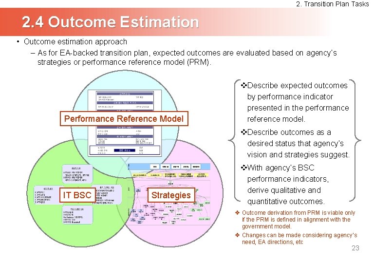 2. Transition Plan Tasks 2. 4 Outcome Estimation • Outcome estimation approach – As