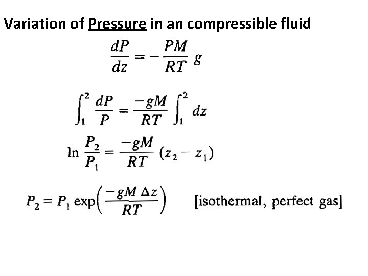 Variation of Pressure in an compressible fluid 