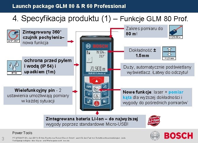 Launch package GLM 80 & R 60 Professional 4. Specyfikacja produktu (1) – Funkcje